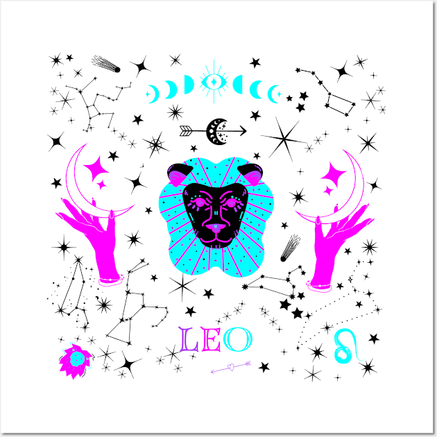 Leo Zodiac Design Black Stars Wall Art by Pink Syrup Workshop